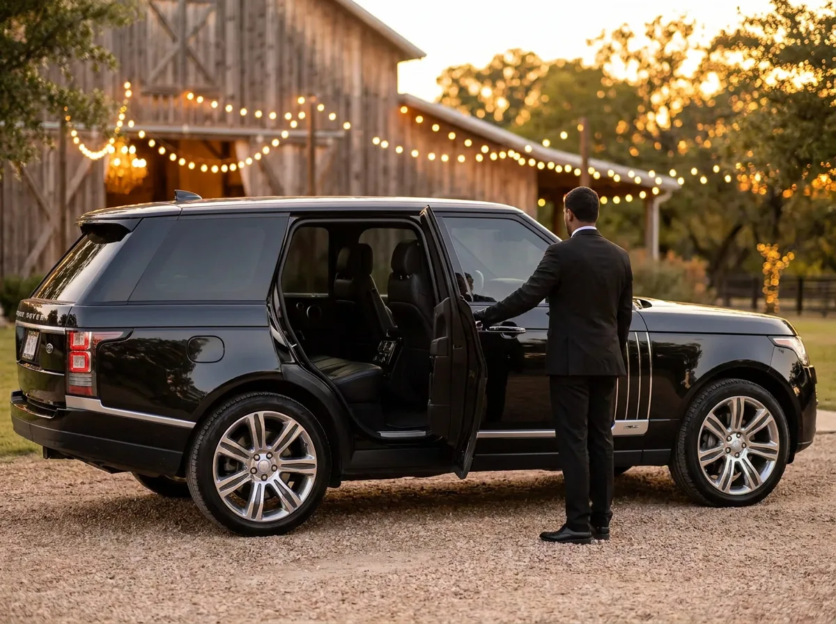 A chauffeur in black gloves holding the door open
